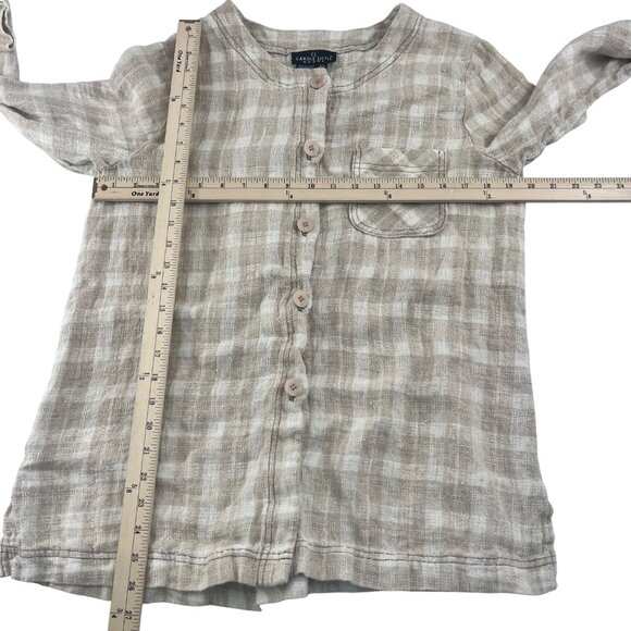 Carole Little Sport Womens Button-Up Linen Top Size 12 Beige Checkered - Picture 2 of 5